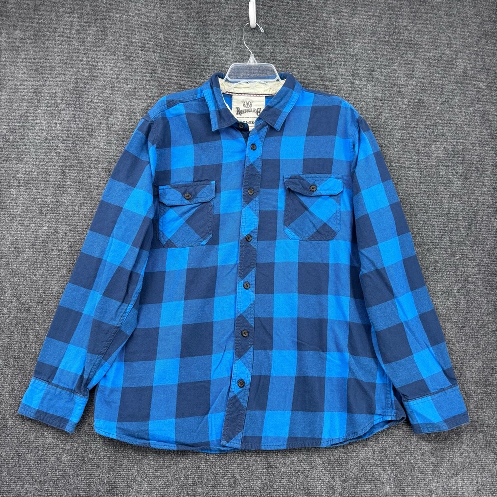 Roebuck Blu Plaid Flannel Button Up Long Sleeve Shirt Men’s XXL Western Workwear